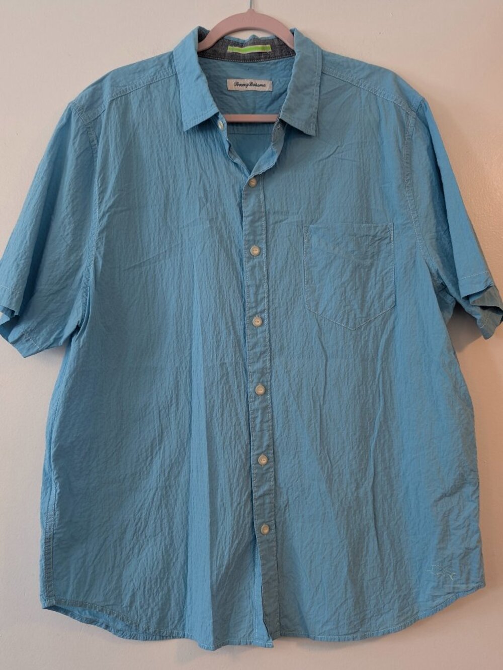 Tommy Bahama aqua seersucker shirt